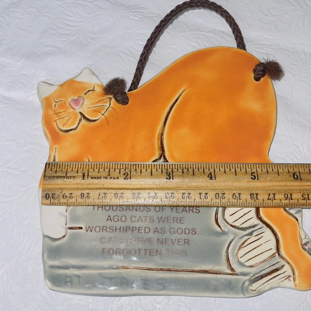 Smoky Mountain Pottery Cat Wall Plaque OS Orange Vintage 1994 Ceramic Art